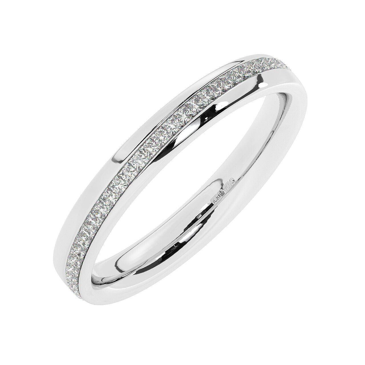 3.0MM 100% Natural Princess Cut Diamond Full Eternity Ring in Gold & Platinum