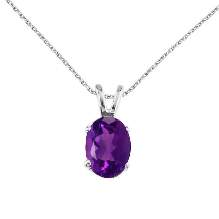 Certified 14k White Gold Oval Large 6x8 mm Amethyst Pendant 1.2 ... Lot 20161320