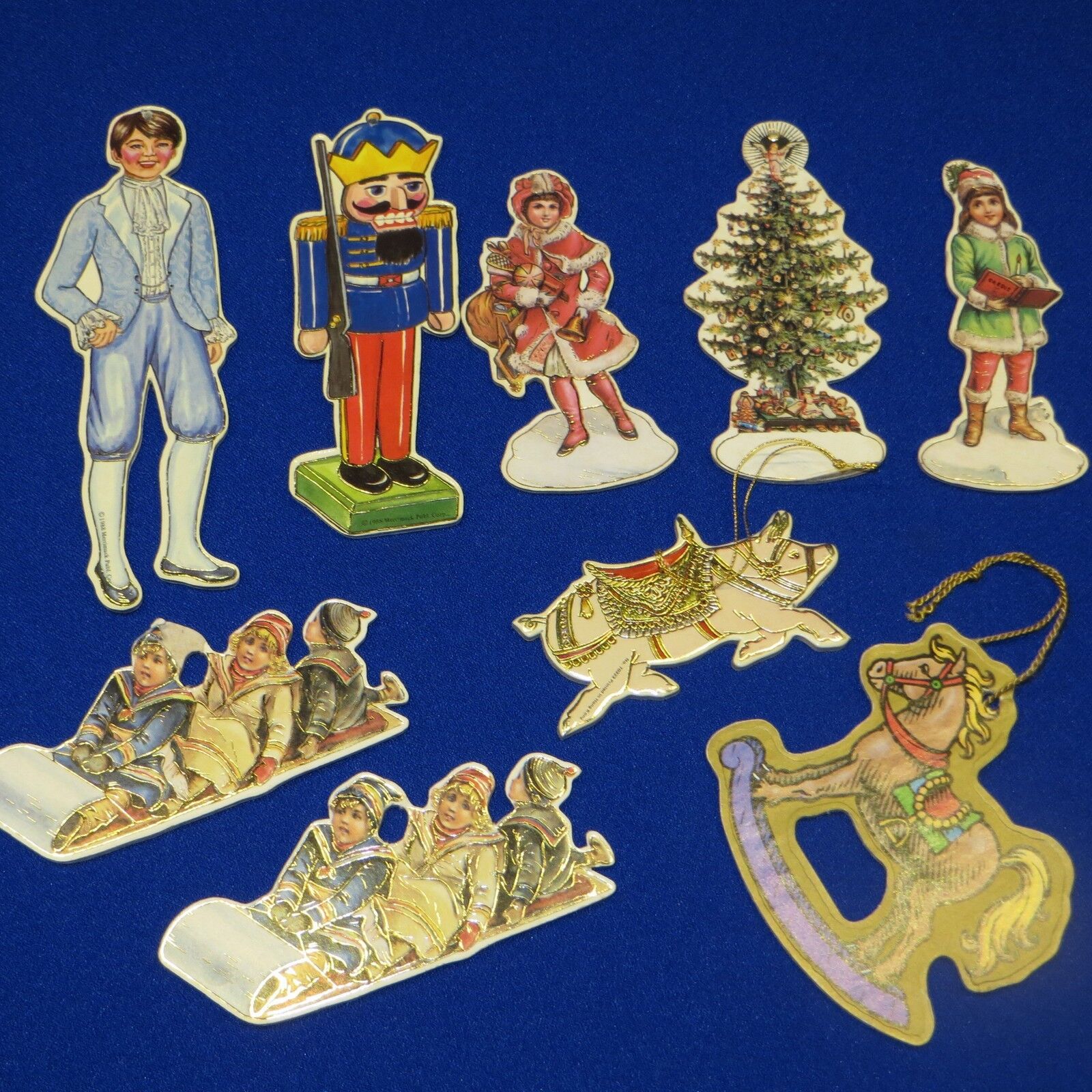 Vintage Merrimack Die Cut Board Ornament Tag Ornaments Tags - Nine (9) Piece Lot
