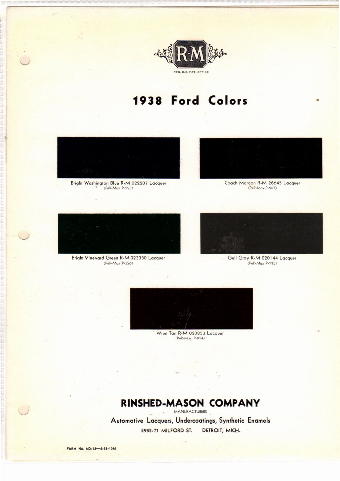 1936 1937 1938 1939 FORD CARS FORD TRUCKS 36 37 38 PAINT CHIPS RINSHED 38MASON 2