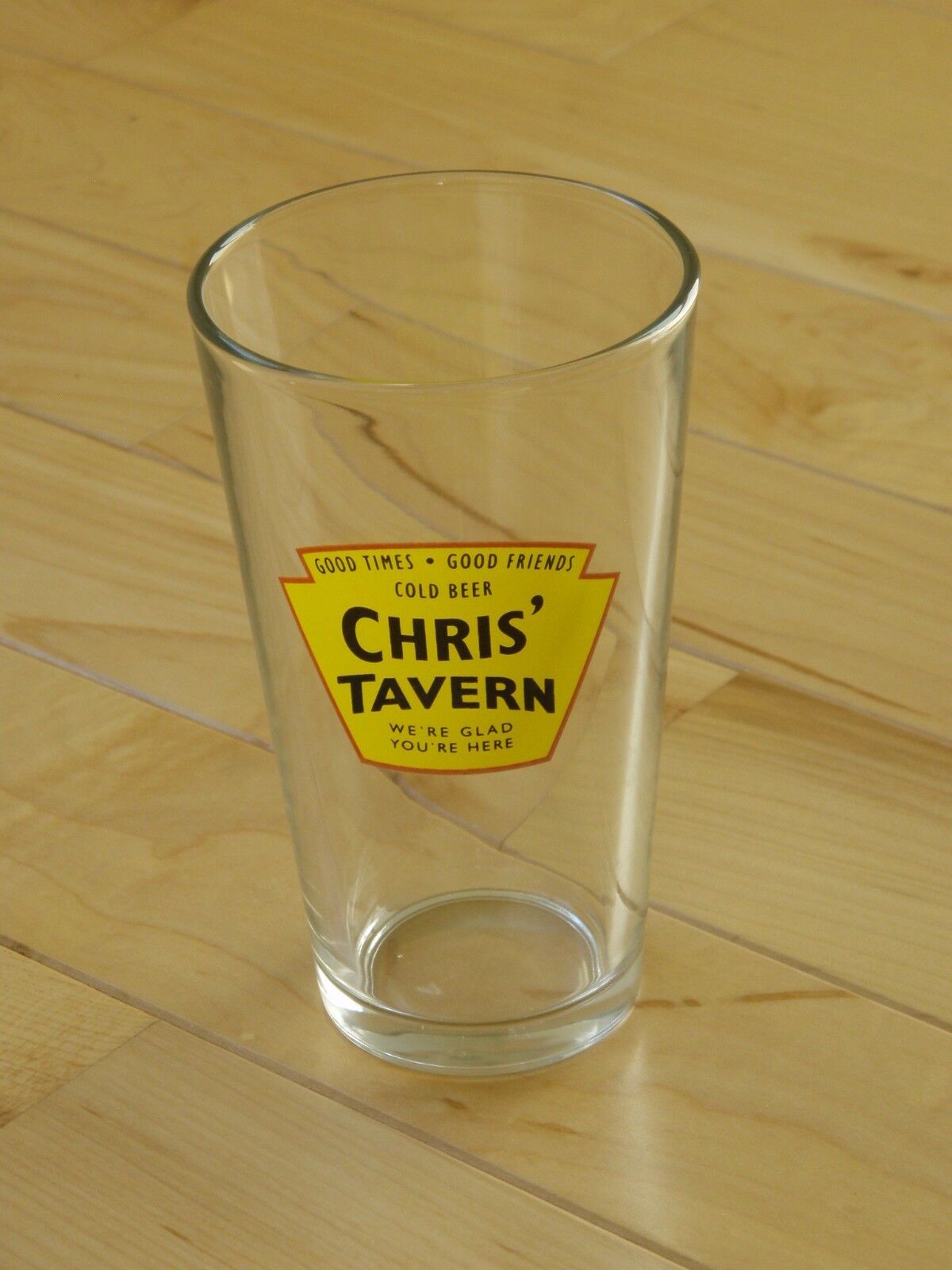 Chris\' Tavern - Pint Beer Glass - Good Times Friends Cold Beer
