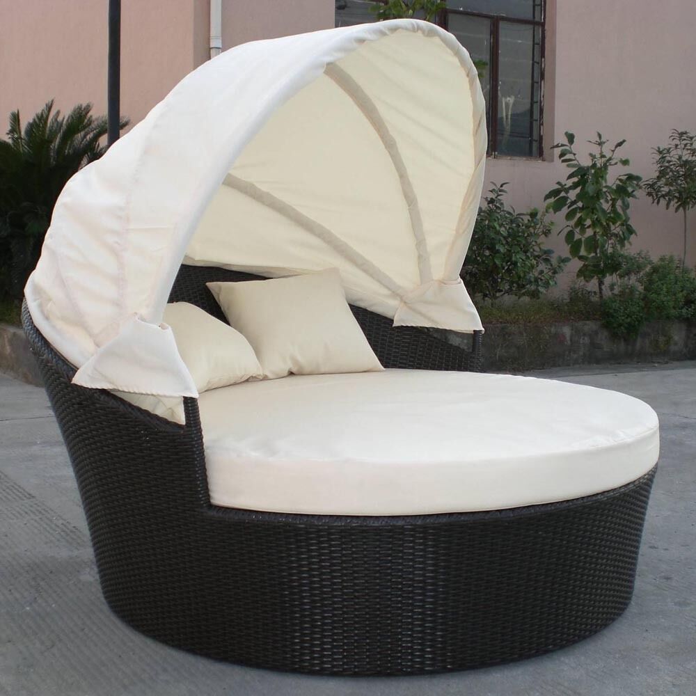 OUTDOOR WICKER PATIO FURNITURE - Canopy Bed -BLACK-Pillows Included Free Cover