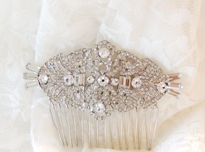 Vintage Inspired Wedding Bridal Crystal Rhinestone Hair Comb Art Deco