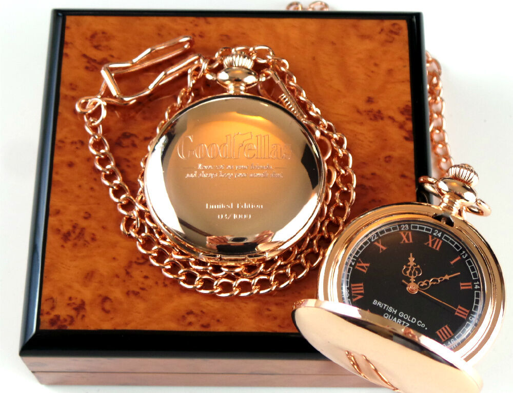 GOODFELLAS 18k Rose Gold Clad Pocket Watch Case Luxury Wood Collectors Set 