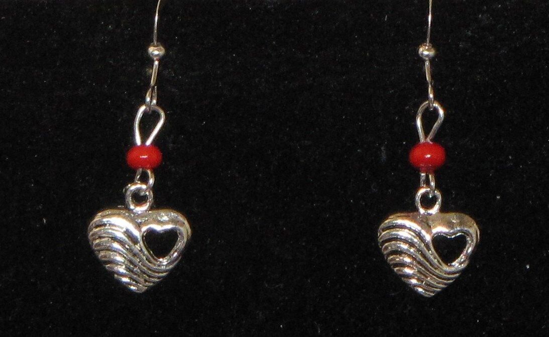 Heart Earrings (H8) - You pick the Bead color..