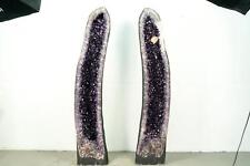 Pair of High-Grade, 6 Ft Tall Giant Amethyst Cathedral Geodes w Intact Calcite picture