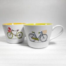 World Market Mug Set Large Yellow Green Ceramic Coffee Cup Bicycle Basket Shabby picture