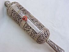 MEGILLA CASE HANDMADE STERLING SILVER YEMENITE FILIGREE SET WITH RED CORAL picture