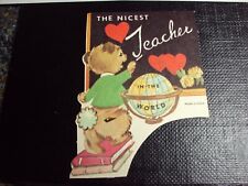 Vintage Valentine's Day Card The Nicest Teacher in the World Hearts School Globe picture