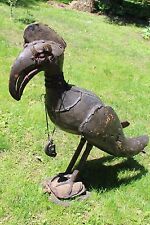 Vintage Large Hornbill / Crane Standing on Turtle Wooden Folklore Oddity Statue  picture