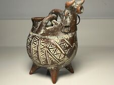 Exquisite Peruvian Clay Sacred Bull Water Vessel Remarkably Rare One Of A Kind picture