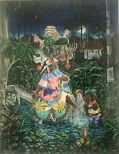 Haiti_ALIX ROY_Haitian Art_Painting_Watercolor_Early work w/ Figures MOON_Framed picture