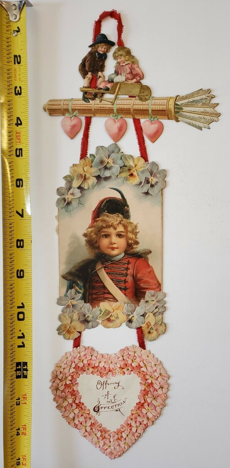 RARE Victorian Valentine Day Card Large Offering of Affection Cupid Arrow Sheath