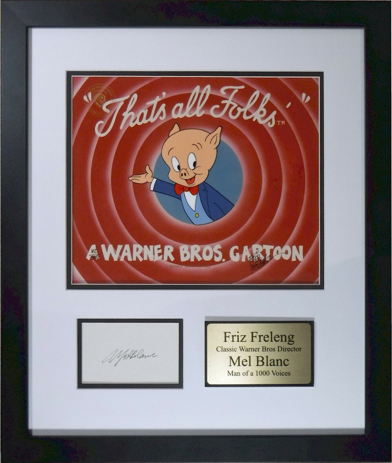 💥 That's All Folks cel Mel Blanc Friz Freleng hand Signed Warner Bros 1989 💥 That's All Folks cel Mel Blanc Friz Freleng hand Signed Warner Bros 1989