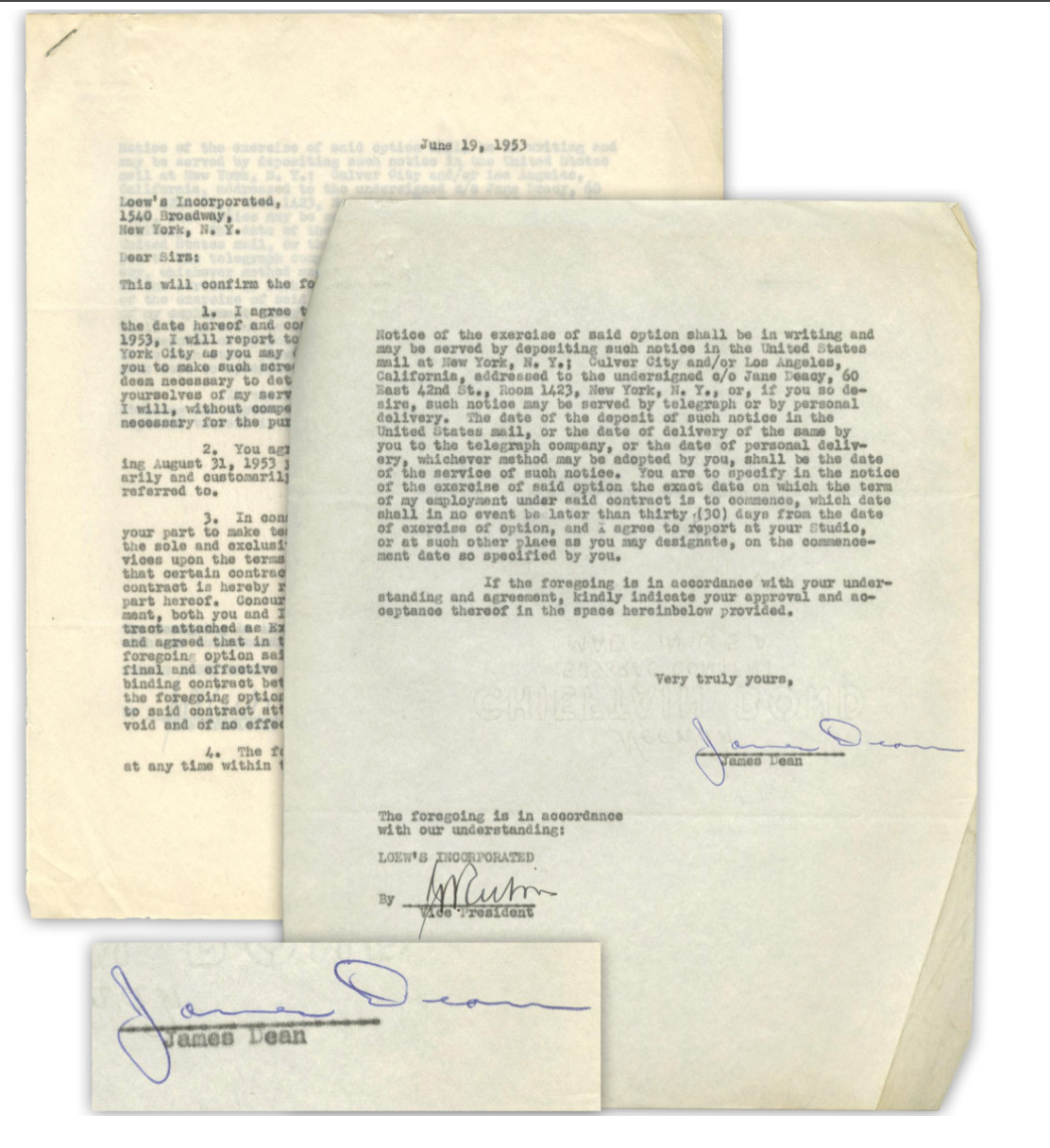 James Dean Original Signed Contract 1st ScreenTest Contract 1953 Full Provenance James Dean Original Signed Contract 1st ScreenTest Contract 1953 Full Provenance