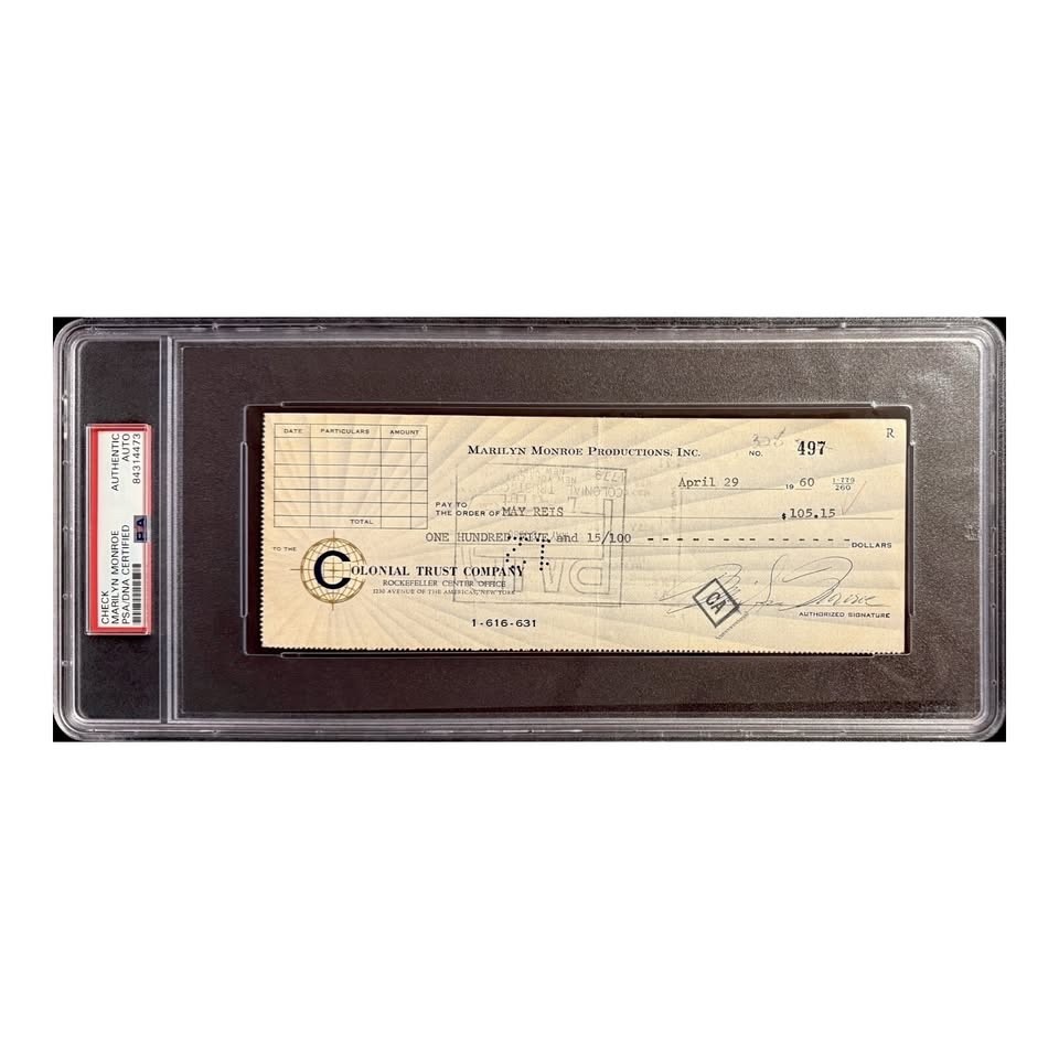 Marilyn Monroe Signed 1960 Personal Check PSA Authenticated Hollywood Autograph Marilyn Monroe Signed 1960 Personal Check PSA Authenticated Hollywood Autograph