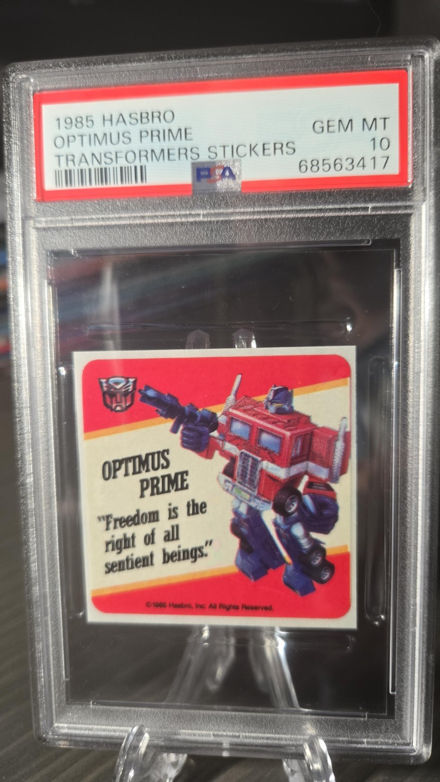 1985 Hasbro Transformers Stickers - OPTIMUS PRIME PSA 10 - HOLY GRAIL 1985 Hasbro Transformers Stickers - OPTIMUS PRIME PSA 10 - HOLY GRAIL