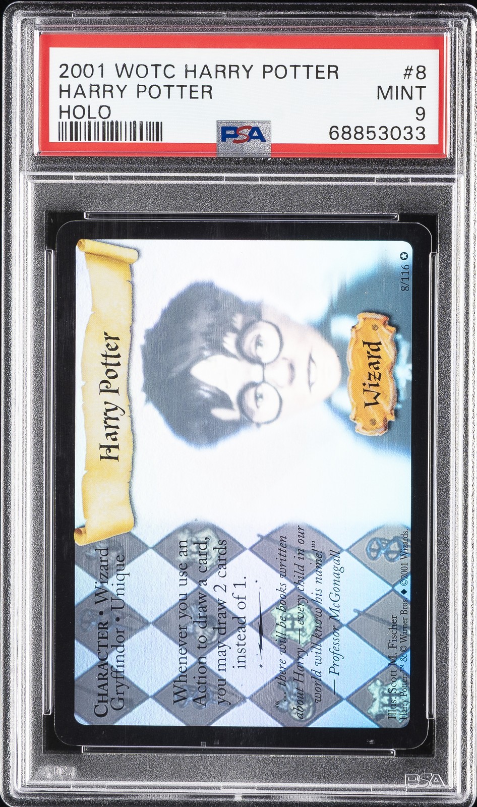 2001 WOTC HARRY POTTER HOLO #8 HARRY POTTER PSA 9