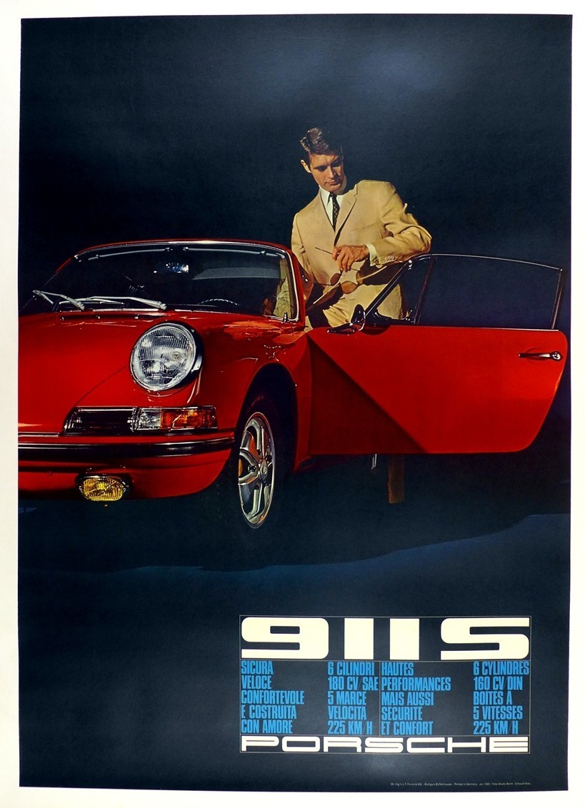 Porsche 911S Showroom poster  ORIGINAL & archival linen mounted