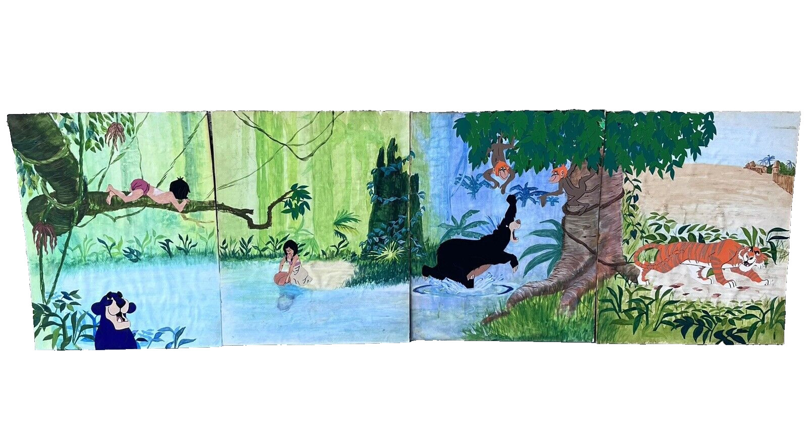 Rare The Jungle Book Original 4 Panel Art Painting Drawing Disney Disneyland