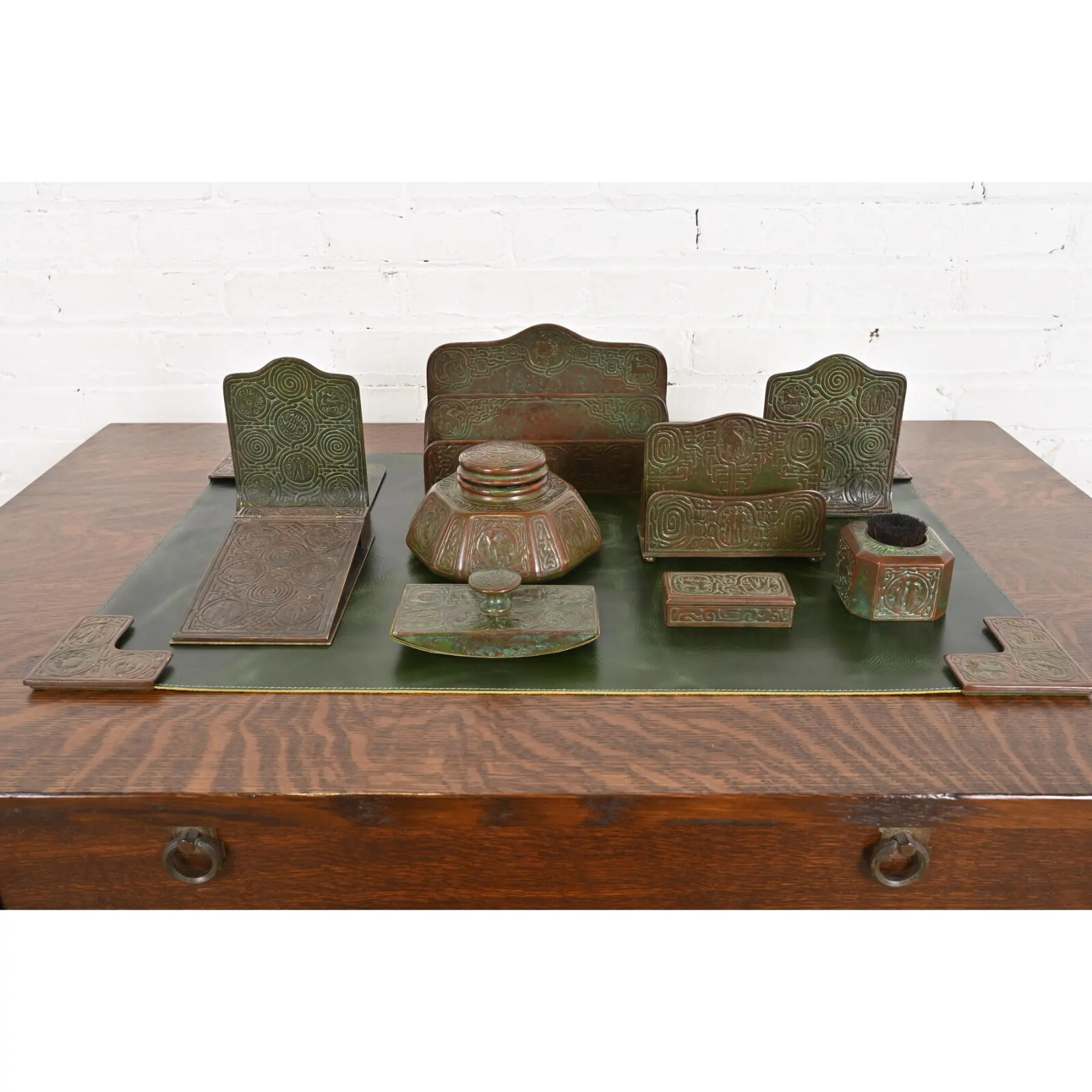 Tiffany Studios New York Zodiac Bronze Nine-Piece Desk Set, Circa 1910 Tiffany Studios New York Zodiac Bronze Nine-Piece Desk Set, Circa 1910
