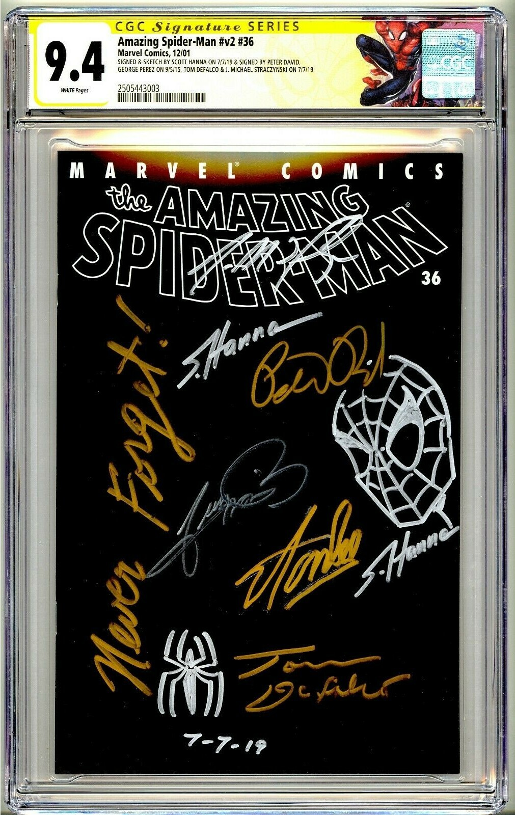 AMAZING SPIDER-MAN V2 #36 CGC SS 9.4 LEE NEVER FORGET 9/11 SKETCH HANNA + 4 WTC AMAZING SPIDER-MAN V2 #36 CGC SS 9.4 LEE NEVER FORGET 9/11 SKETCH HANNA + 4 WTC
