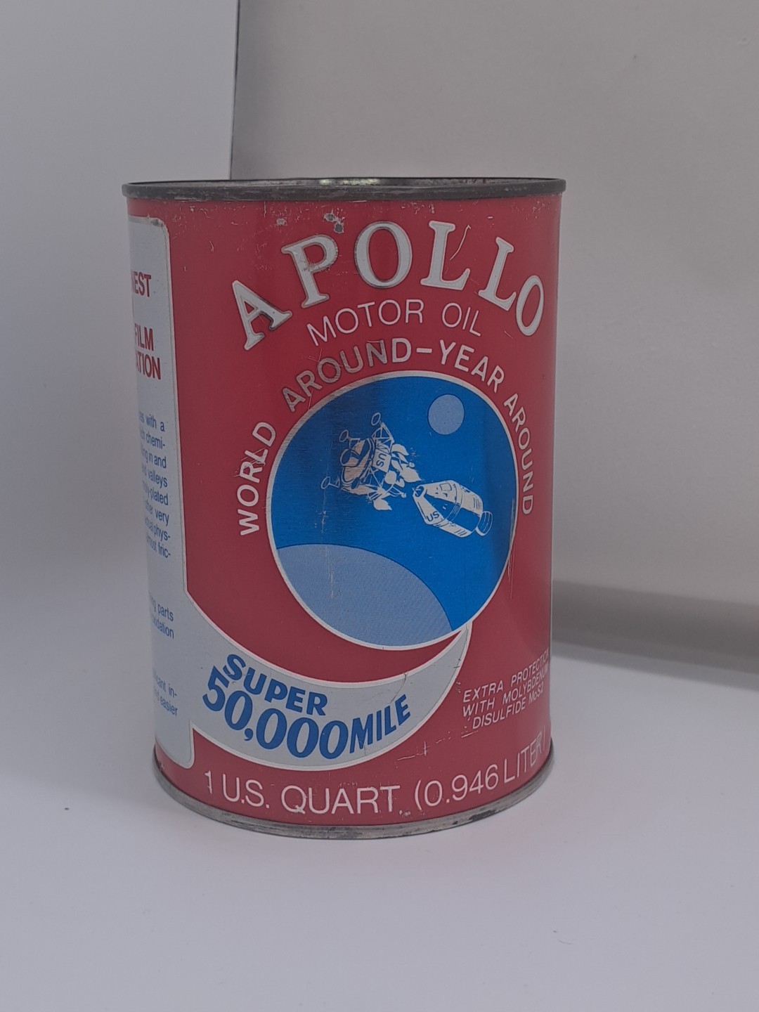 VINTAGE FULL NOS APOLLO 1-QUART MOTOR OIL CAN~ SUPER SCRACE CAN~ NICE CONDITION