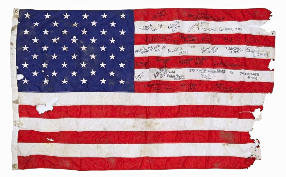 9/11 WTC Flag Signed by First Responders and NYC Mayor 9/11 WTC Flag Signed by First Responders and NYC Mayor