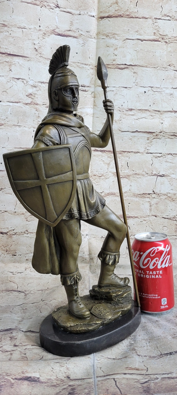 Hand Crafted Roman Warrior W/ Sword and Spear Bronze Marble Sculpture Statue NR Hand Crafted Roman Warrior W/ Sword and Spear Bronze Marble Sculpture Statue NR
