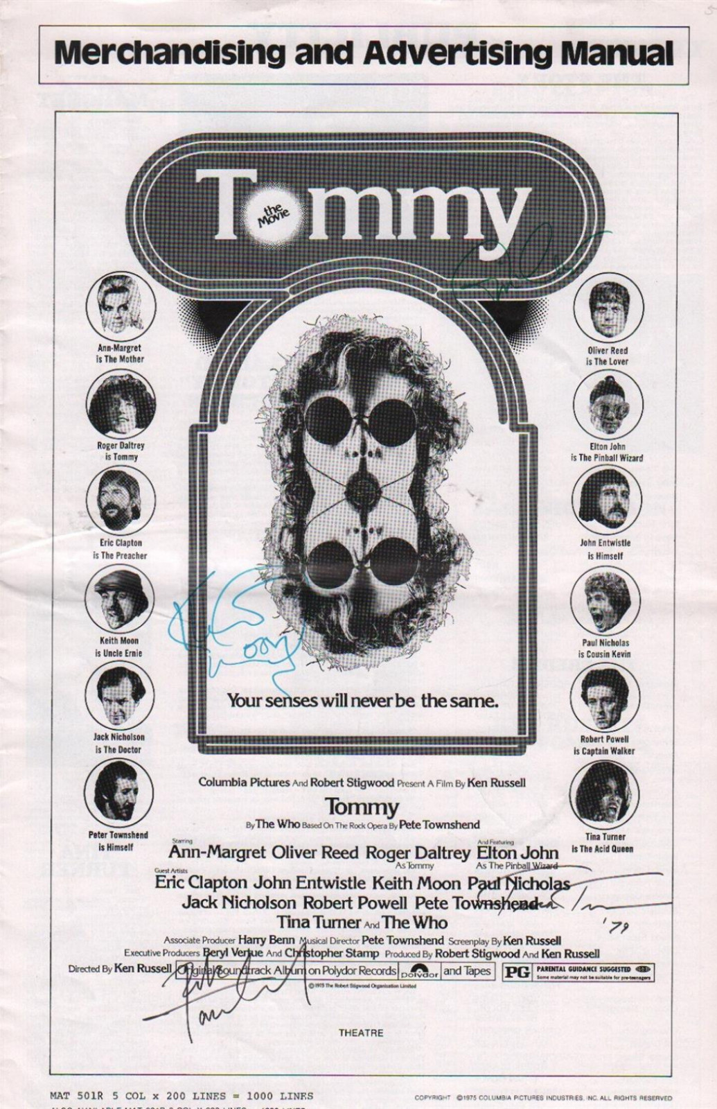 Keith Moon Pete Townshend Tina Turner Eric Clapton Signed Press Book for Tommy