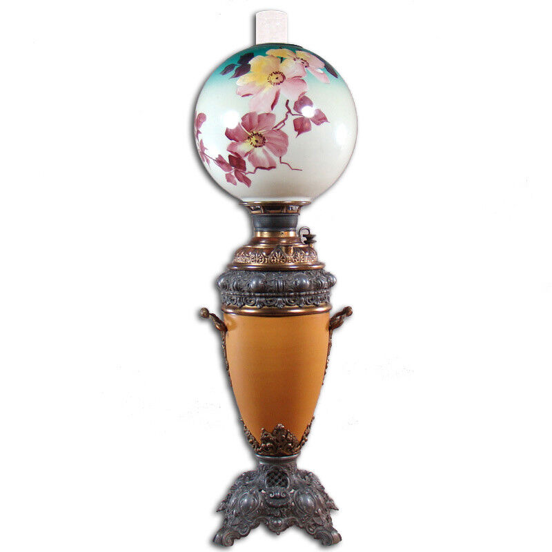 Massive Signed Miller Banquet Lamp with Original Hand Painted Globe - 1880's