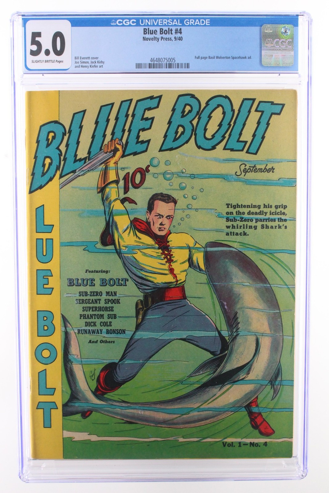 Blue Bolt #4 - Novelty Press 1940 CGC 5.0 Full page Basil Wolverton Spacehawk ad Blue Bolt #4 - Novelty Press 1940 CGC 5.0 Full page Basil Wolverton Spacehawk ad