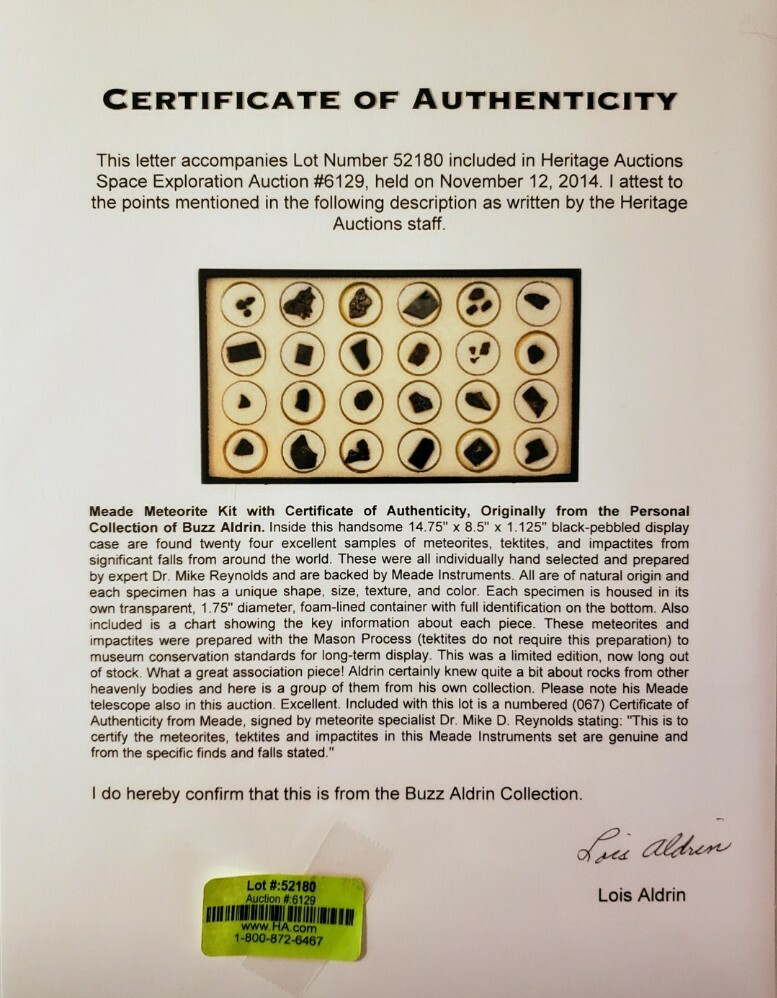 Buzz Aldrin's Personal Meade Meteorite Collection, w/CoA Signed By Lois Aldrin.