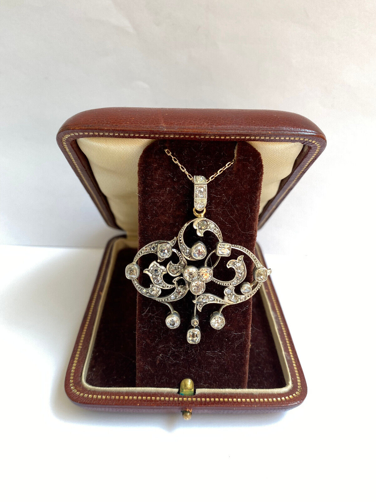 Antique Imperial Russian Faberge 18k 72 Gold Natural Diamond Pendant Necklace EK