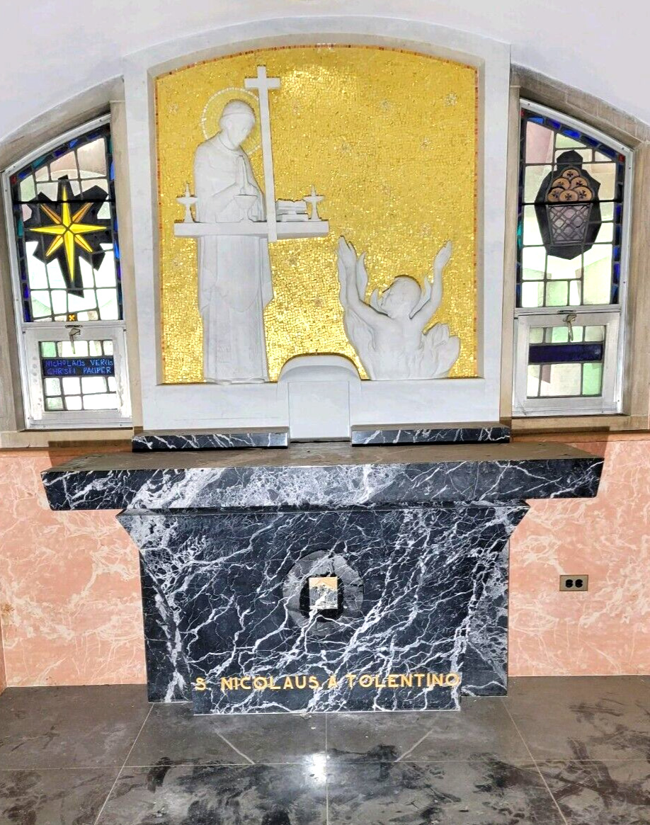 Saint Nicholas of Tolentine marble with mosaic inlay Church Chapel Altar Shrine