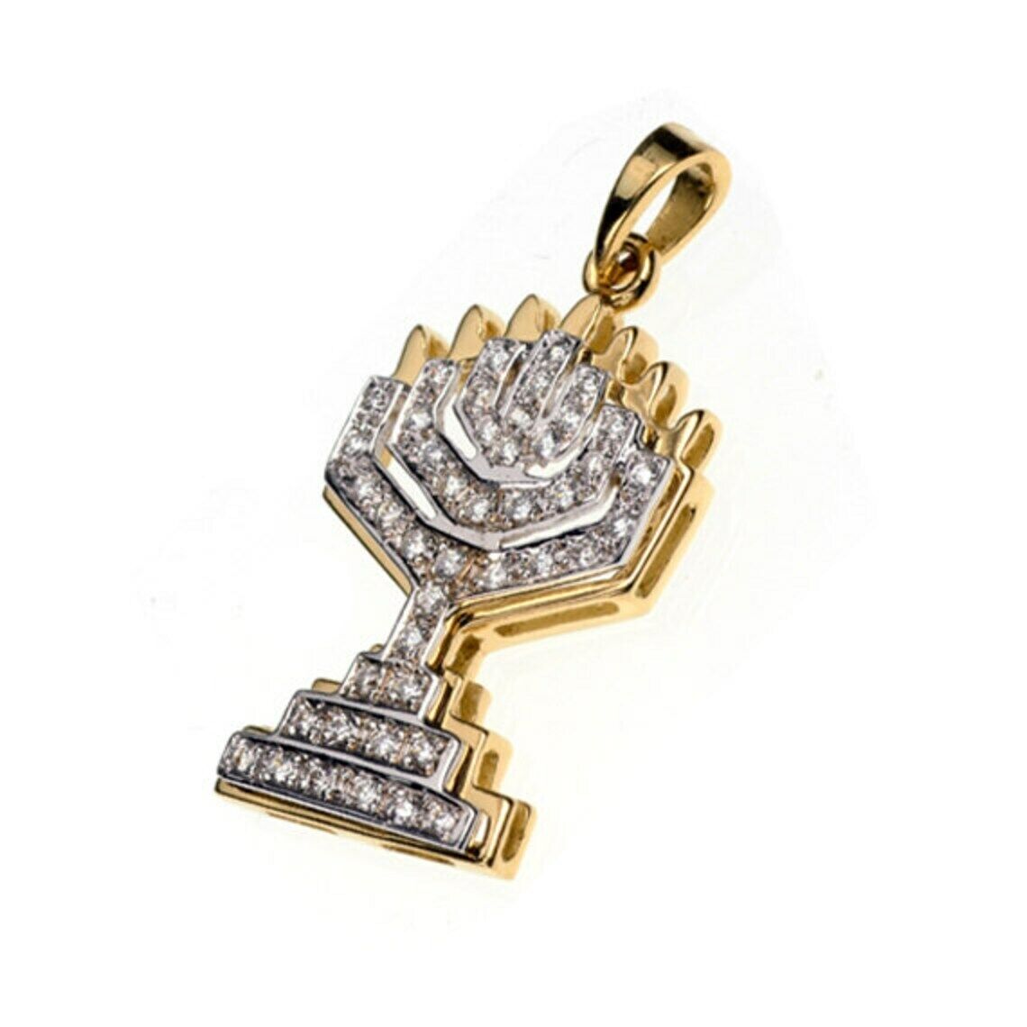 Menorah Jewish Pendant in 18K Two Toned Gold Layered Studded Diamond Jewelry
