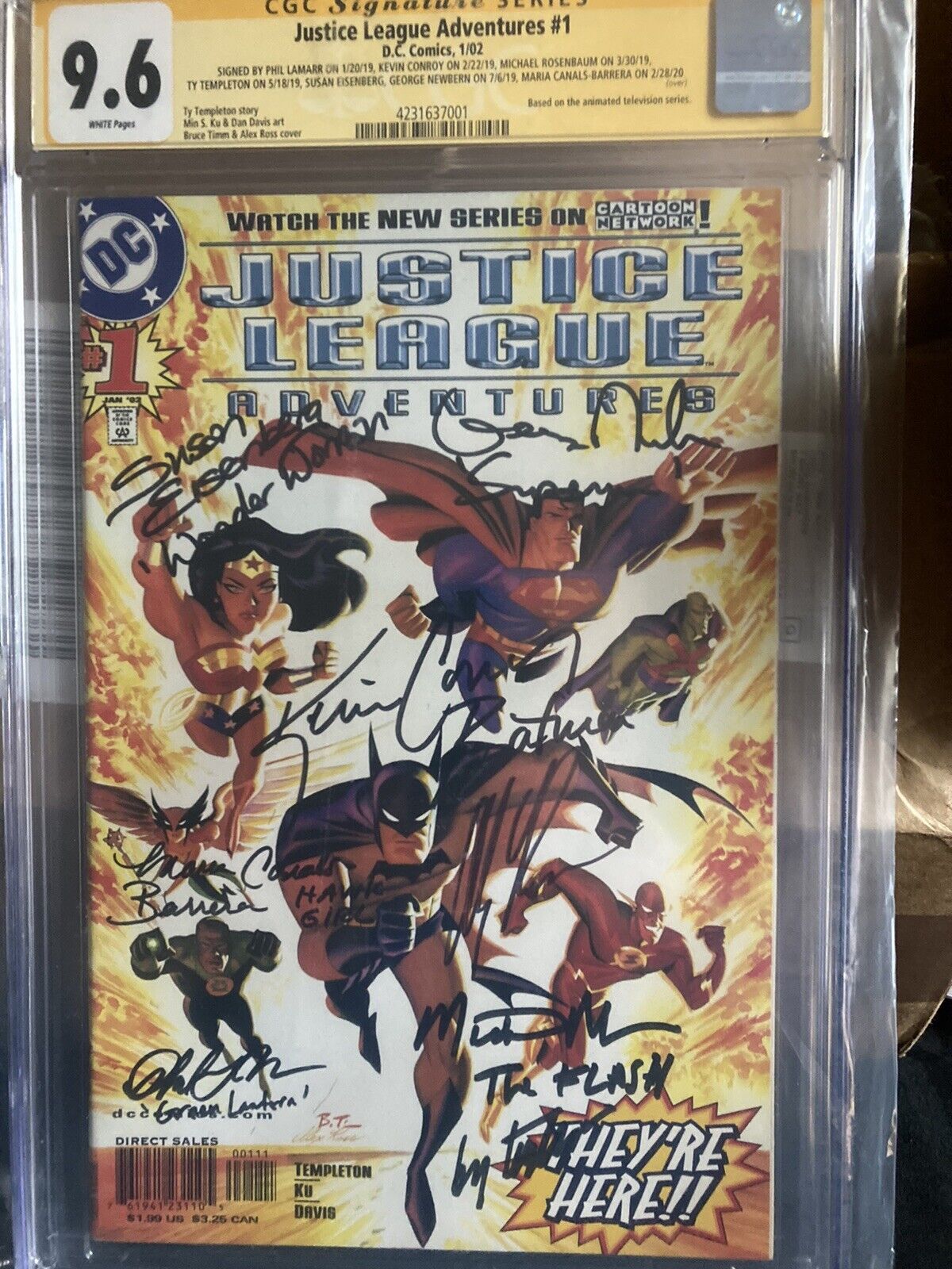 Justice League Adventures #1 (DC) CGC Signed X8 Conroy/Newbern/Alex Ross/LaMarr+