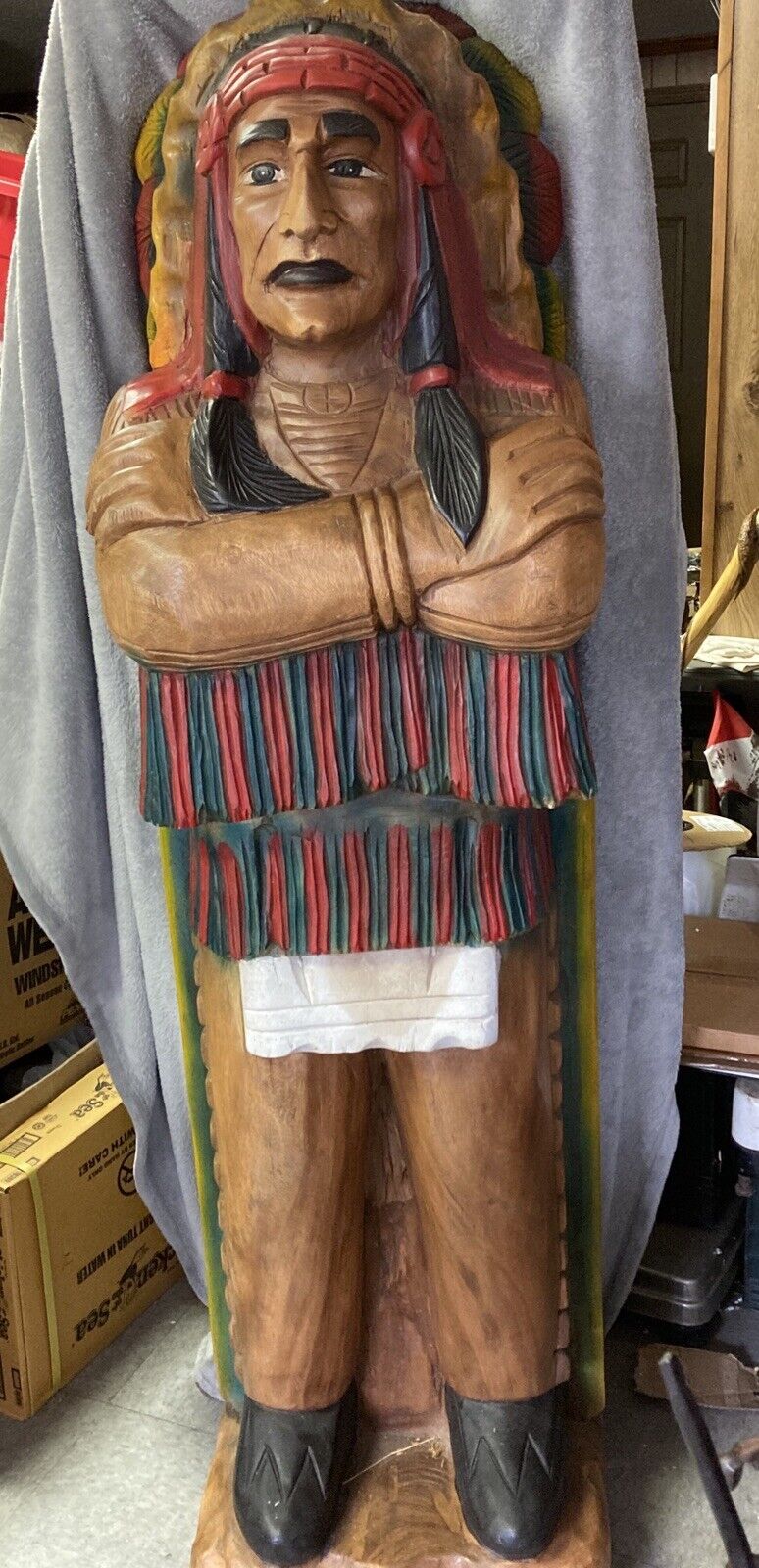 5 Foot Tall Carved  Wooden Native American Indian One Piece Of Wood