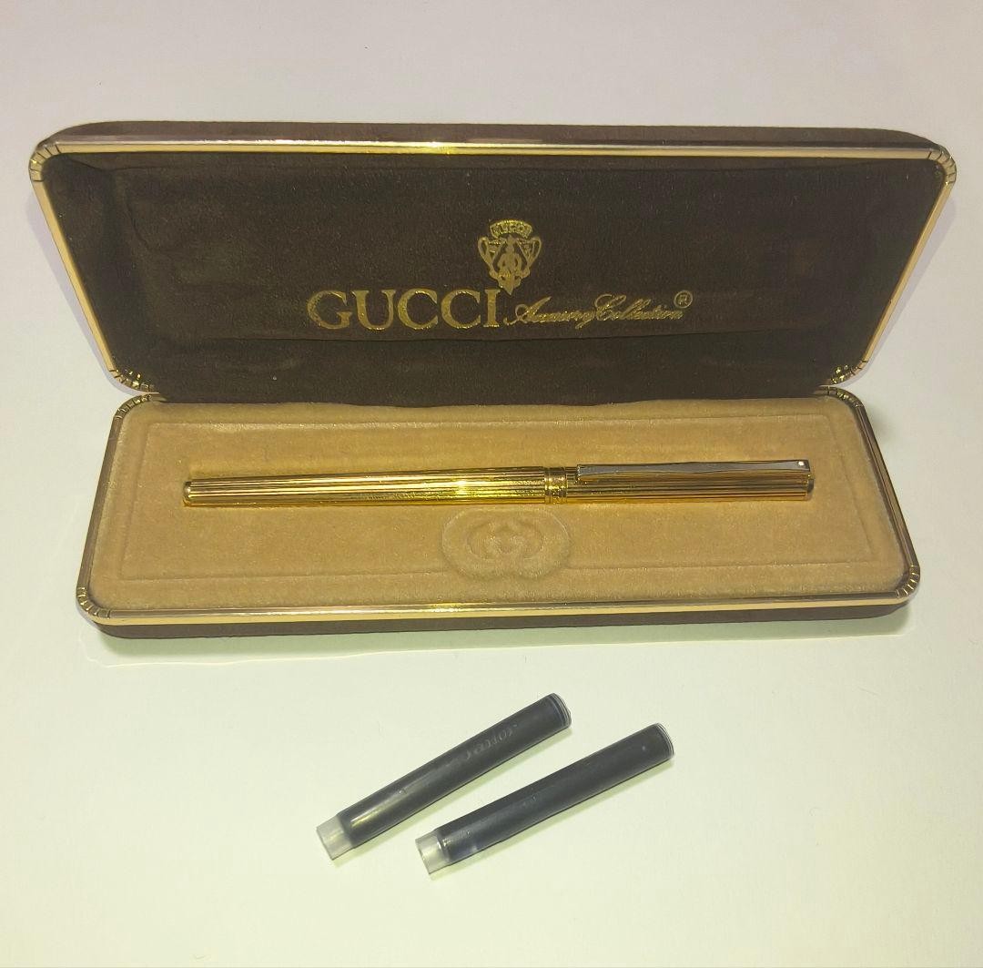 Gucci Old Firenze Fountain Pen Gold w/Ink Cartridges Rare Vintage Gucci Old Firenze Fountain Pen Gold w/Ink Cartridges Rare Vintage