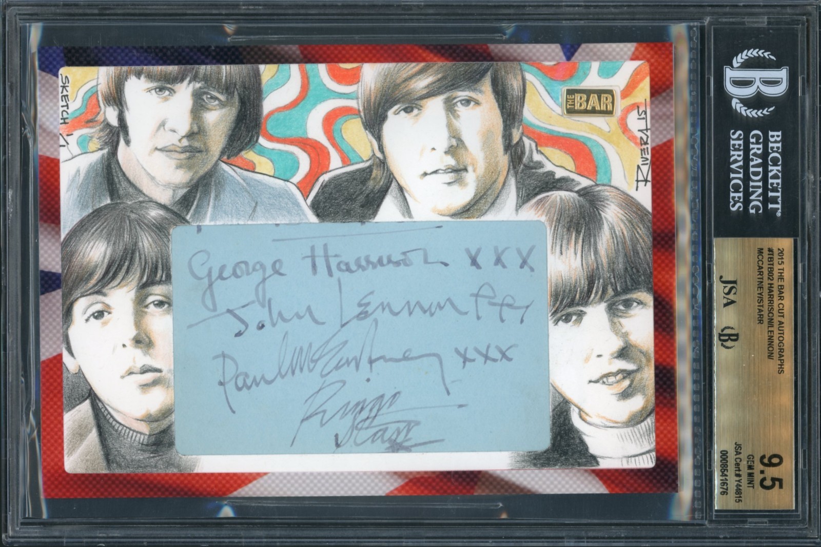 The Beatles Band-Signed 1/1 John Lennon Paul McCartney Bar Cut Autograph BGS 9.5