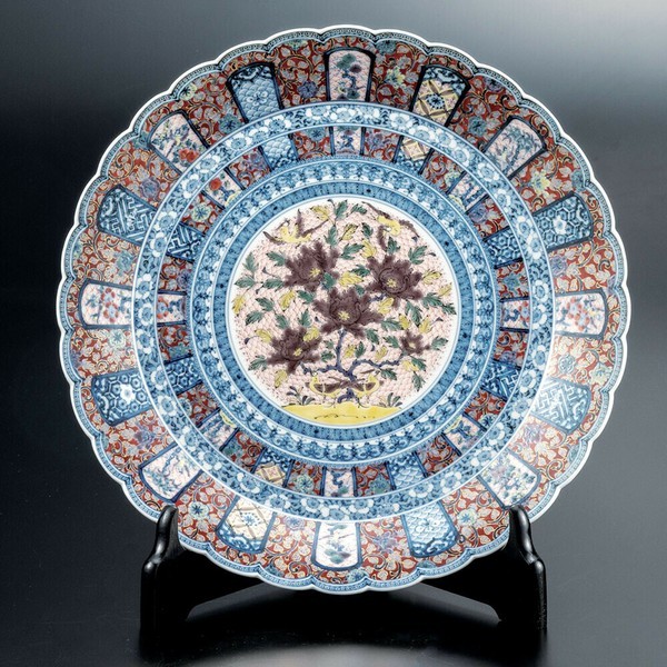 Kutani ware Japan Miura Terutada Decorative Plate Blue Red Floral and Bird Kutani ware Japan Miura Terutada Decorative Plate Blue Red Floral and Bird