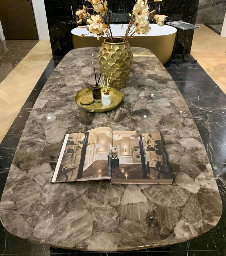 Smoky Quartz Agate Dining Table Top, Agate Stone Counter Top Christmas Eve sale