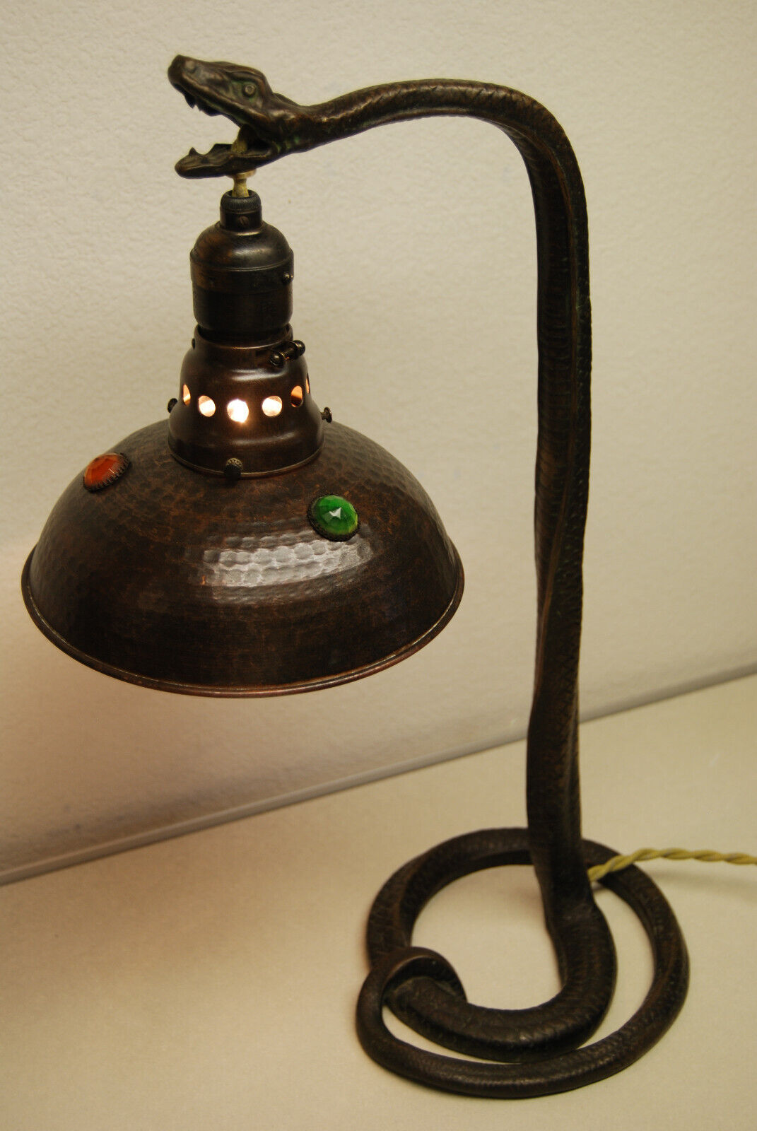 ANTIQUE AUSTRIAN FRENCH BRONZE ART NOUVEAU DECO SECESSION OLD SNAKE DRAGON LAMP