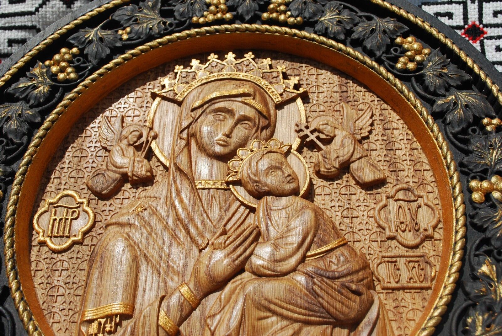OUR LADY OF PERPETUAL HELP WOOD CARVED ICON RELIGIOUS GIFT WALL HANGING ART WORK