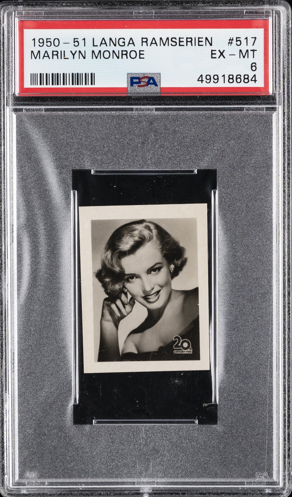 1950 ANDRA FILMSERIER IDOLBILDS STJARNSERIE-RAMSERIEN #517 MARILYN MONROE PSA 6