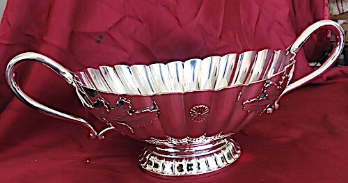 MIYAMOTO SHOKO, IMPERIAL HOUSEHOLD SILVER BOWL SEAL KIKUMON, CA. 1900