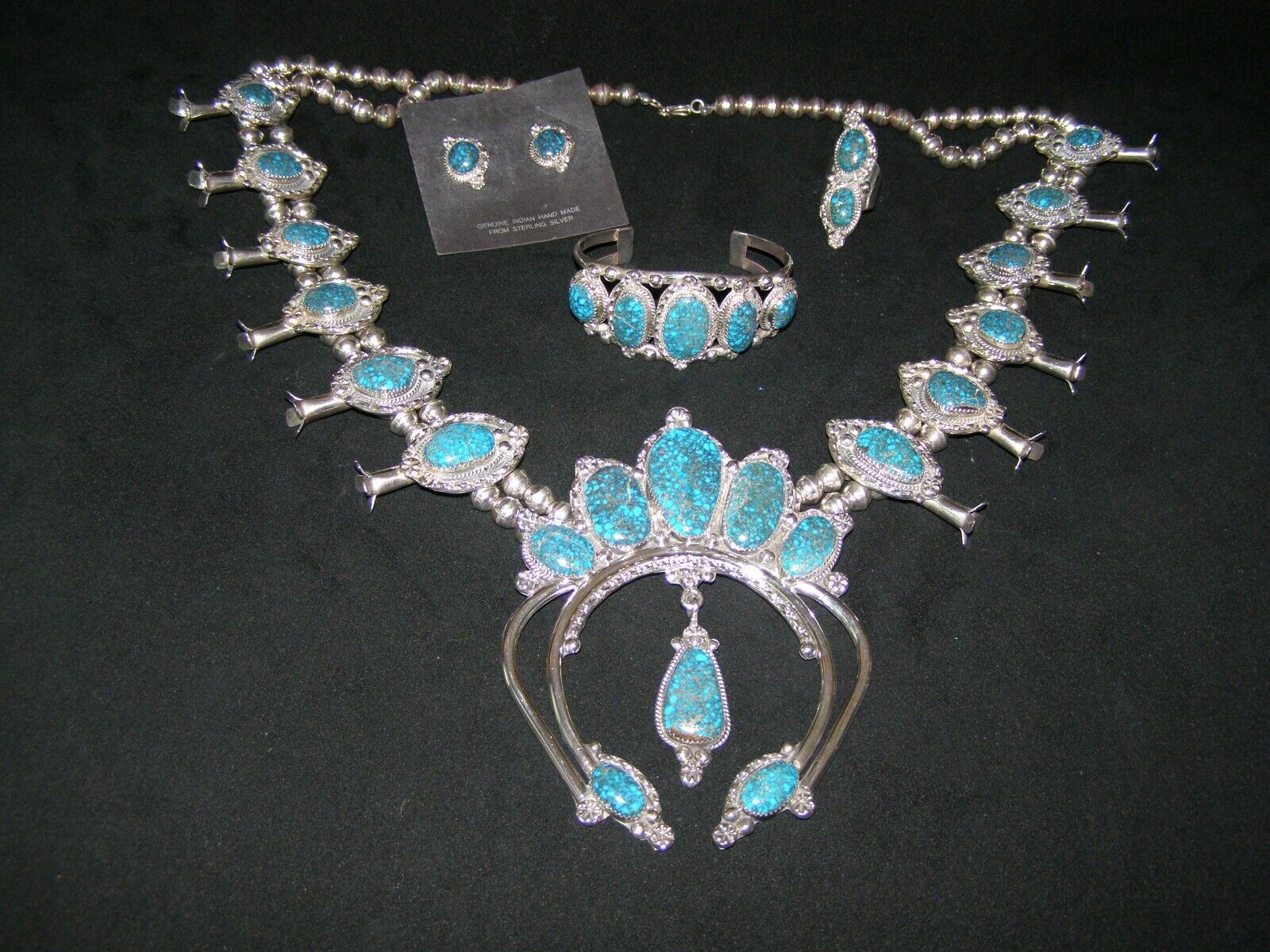 Lone Mountain Spiderweb Turquoise Set - Necklace, Bracelet, Ring and Earrings