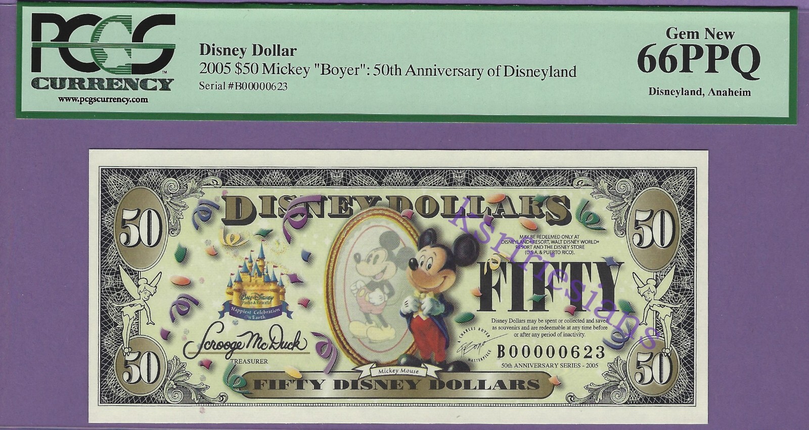 2005 B $50 COMMEMORATIVE MICKEY BOYER DISNEYLAND DISNEY DOLLAR B00000623 66PPQ 2005 B $50 COMMEMORATIVE MICKEY BOYER DISNEYLAND DISNEY DOLLAR B00000623 66PPQ