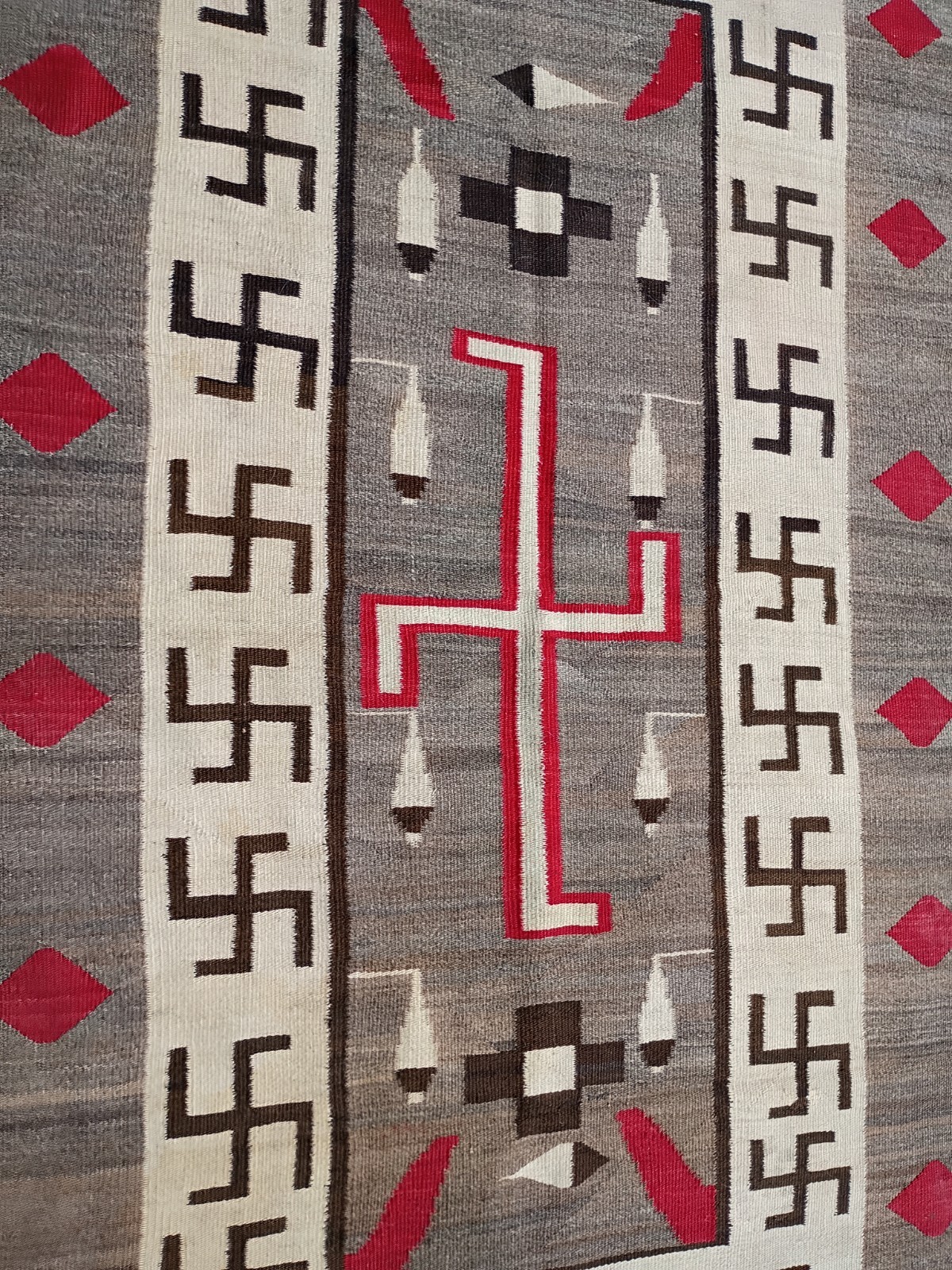 Navajo Rug JB Moore Antique Native American Whirling Logs Textile Weaving 1910