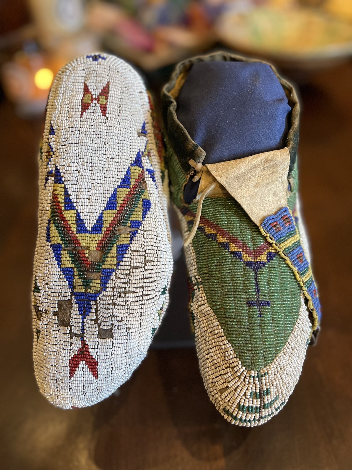 Antique Lakota Moccasins with Beaded Tops and Bottoms Circa 1870's-1880's Antique Lakota Moccasins with Beaded Tops and Bottoms Circa 1870's-1880's